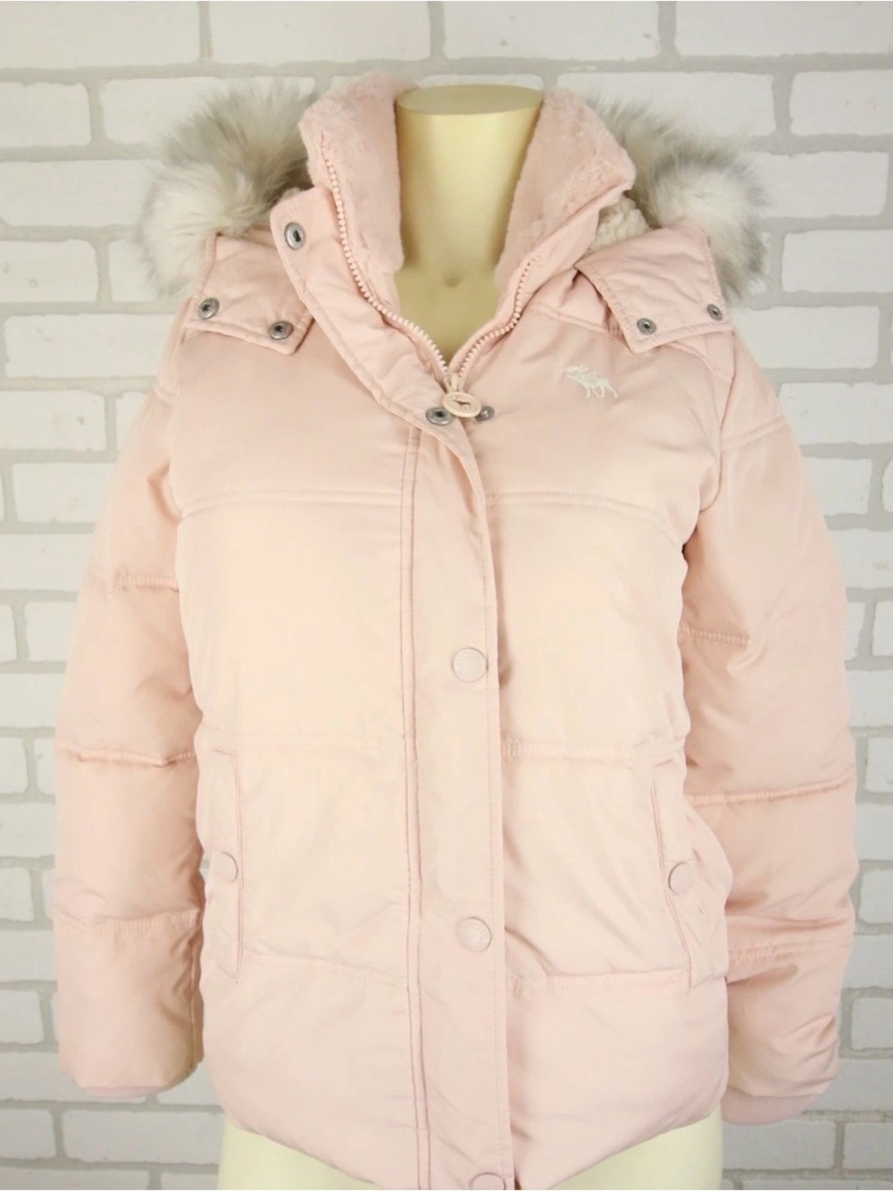 Abercrombie & Fitch Pink Puffer Faux Fur Fleece Line Jacket Parka Kids 15/16 Y2K